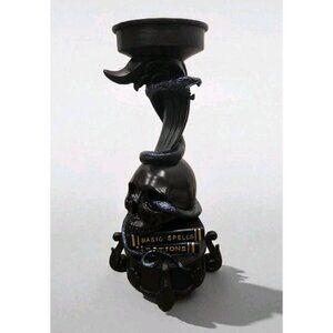 New Spooky Halloween Large Black Skull Spells Snake Candle Stand Holder Decor